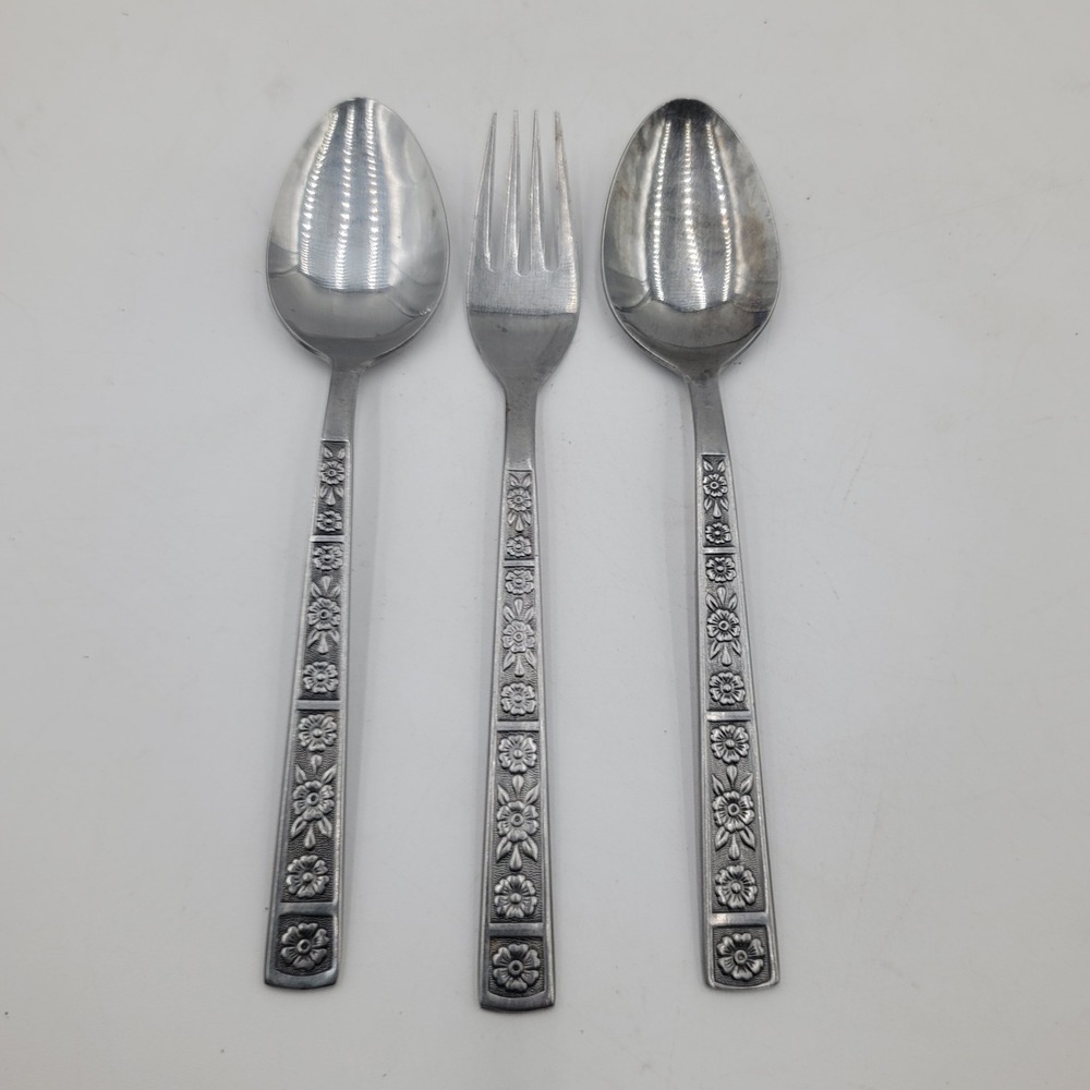 3pc Imperial International Serta Stainless Flatware Floral Tablespoons Fork - Picture 2 of 3